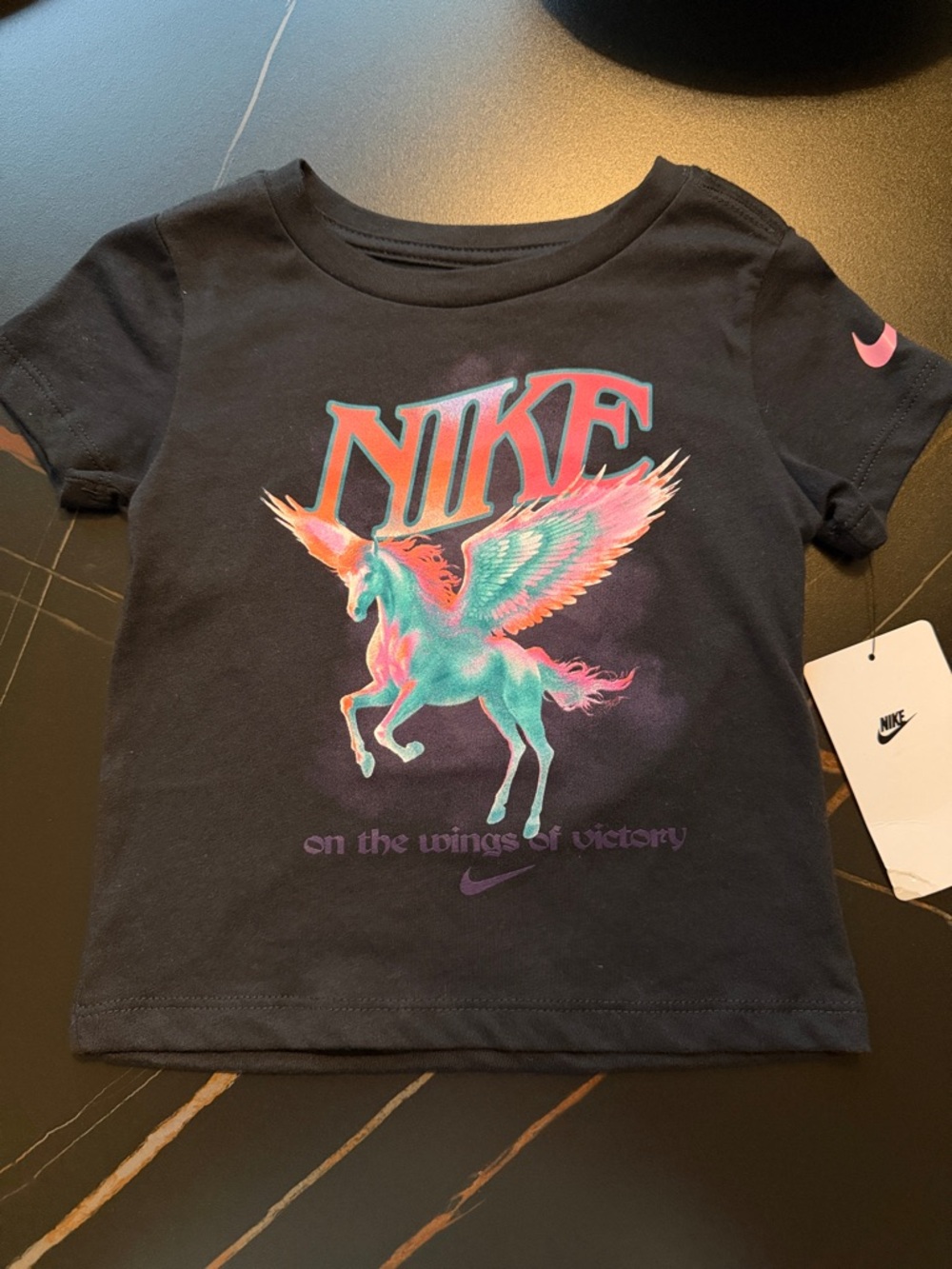 Nike Black Tee with Teal & Pink Pegasus Graphic